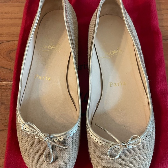 CHRISTIAN LOUBOUTIN linen & calfskin BALLET FLATS.  Size 37.5 - Picture 7 of 10